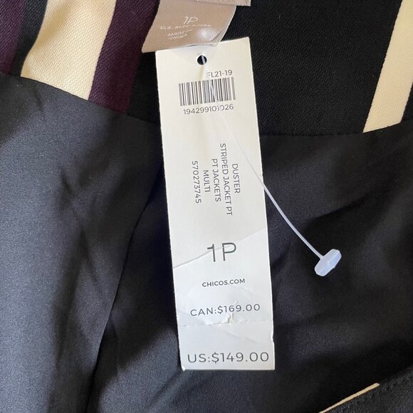 Chicos Striped Long Open Front Jacket Womens Size1P US 8/10 Medium Petite NWT - Picture 10 of 11